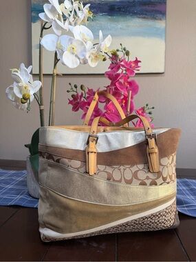 Coach Patchwork vintage Tote in Tan, Gold and Cream